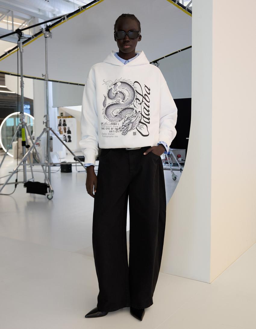 Sweatshirt Boxy fit dragão filtro digital-Branco