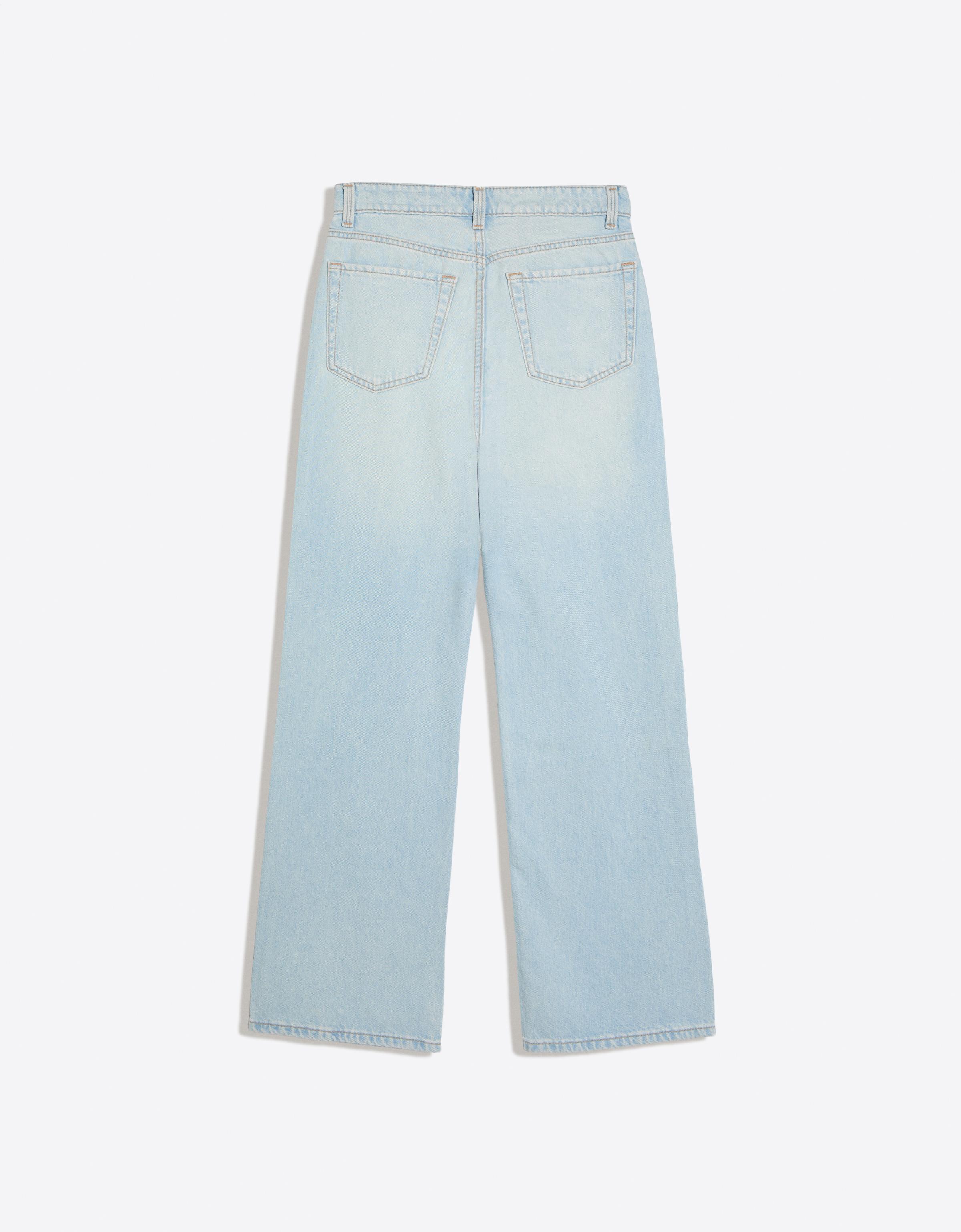 High-waist shimmery straight-leg jeans — Light blue