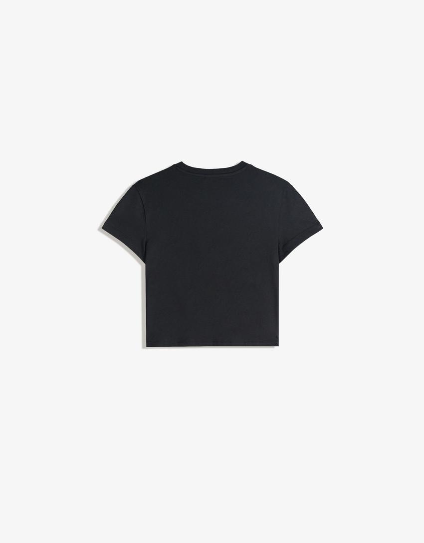 T-shirt à manches courtes imprimé strass-Gris foncé