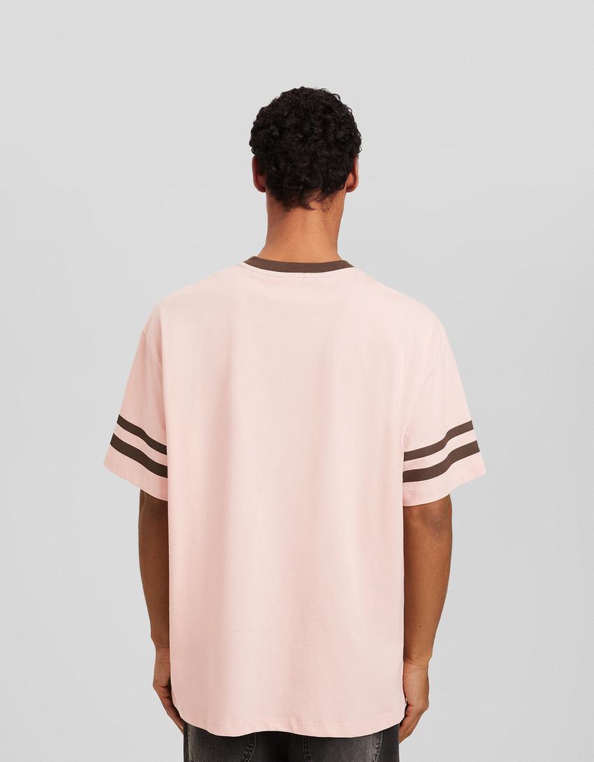 T-shirt manches courtes boxy fit rétro imprimé-Rose-1