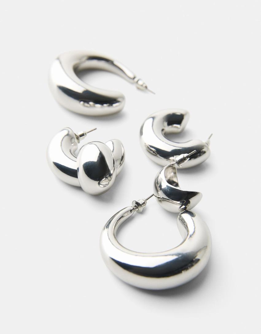 Pack 3 pendientes aros gruesos-Plata-2
