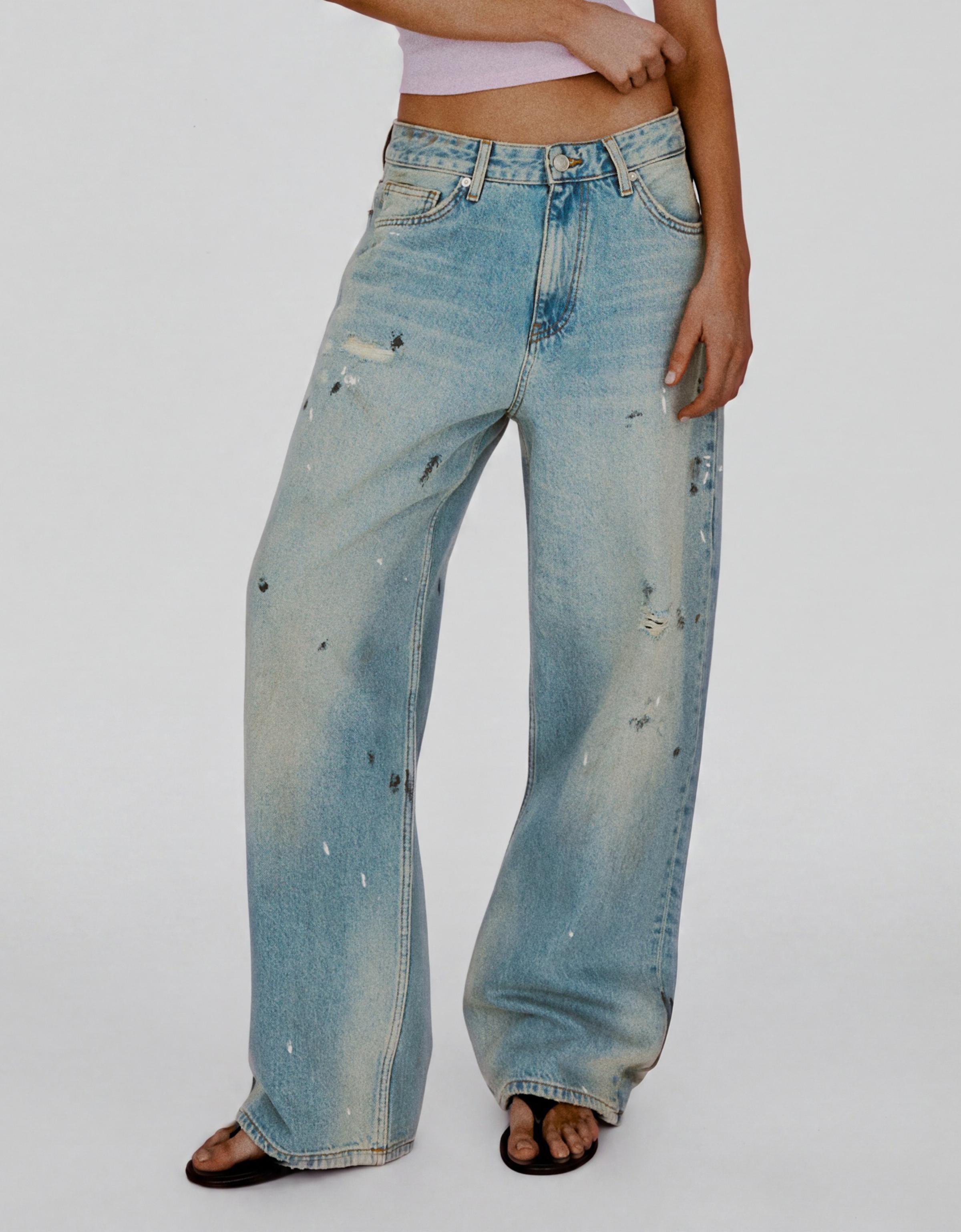 Loose fit paint-effect jeans — Light blue