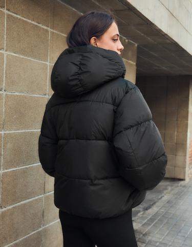 Oversize water repellent hooded quilted jacket — Black 2