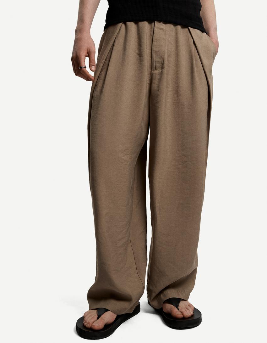 Super baggy trousers with pleats-Sand-2