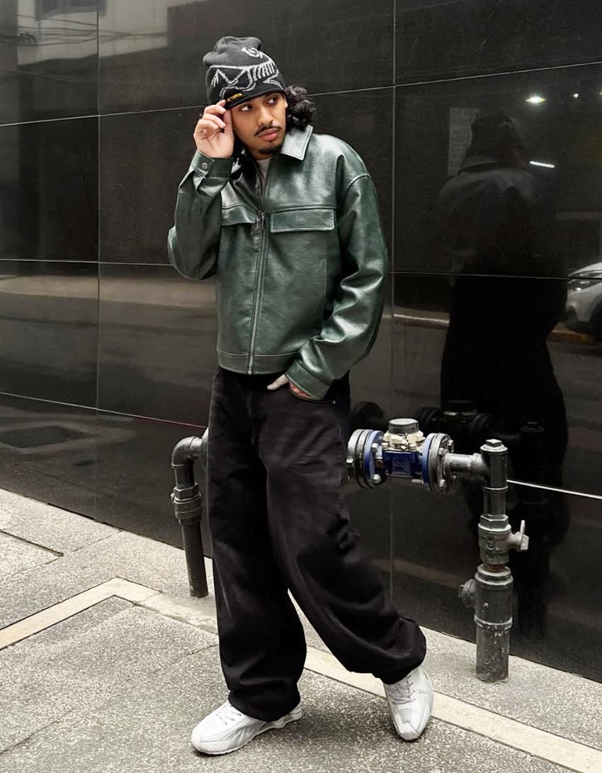 Jeans barrel bordado-Negro