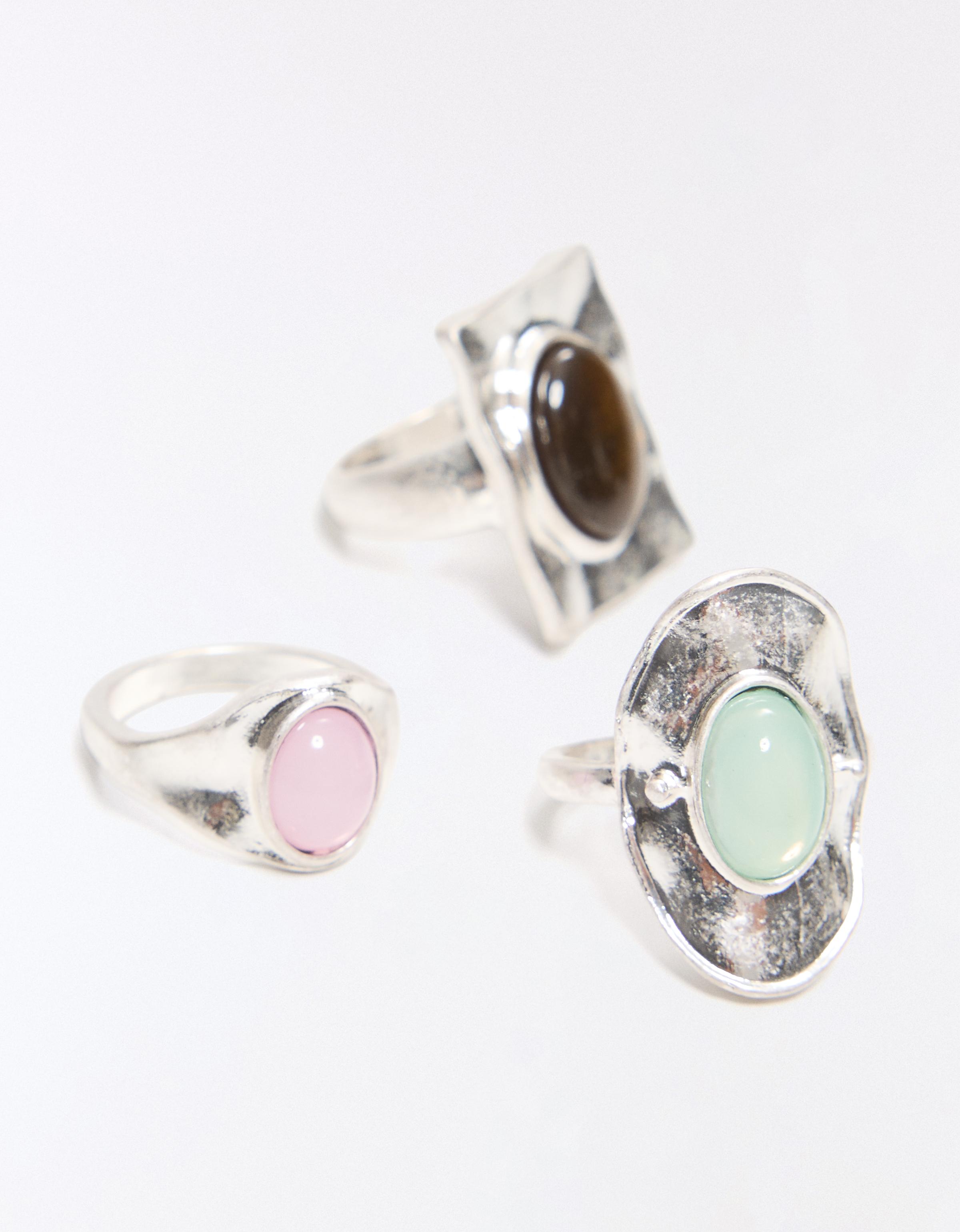 Pack of 3 stone rings — Silver