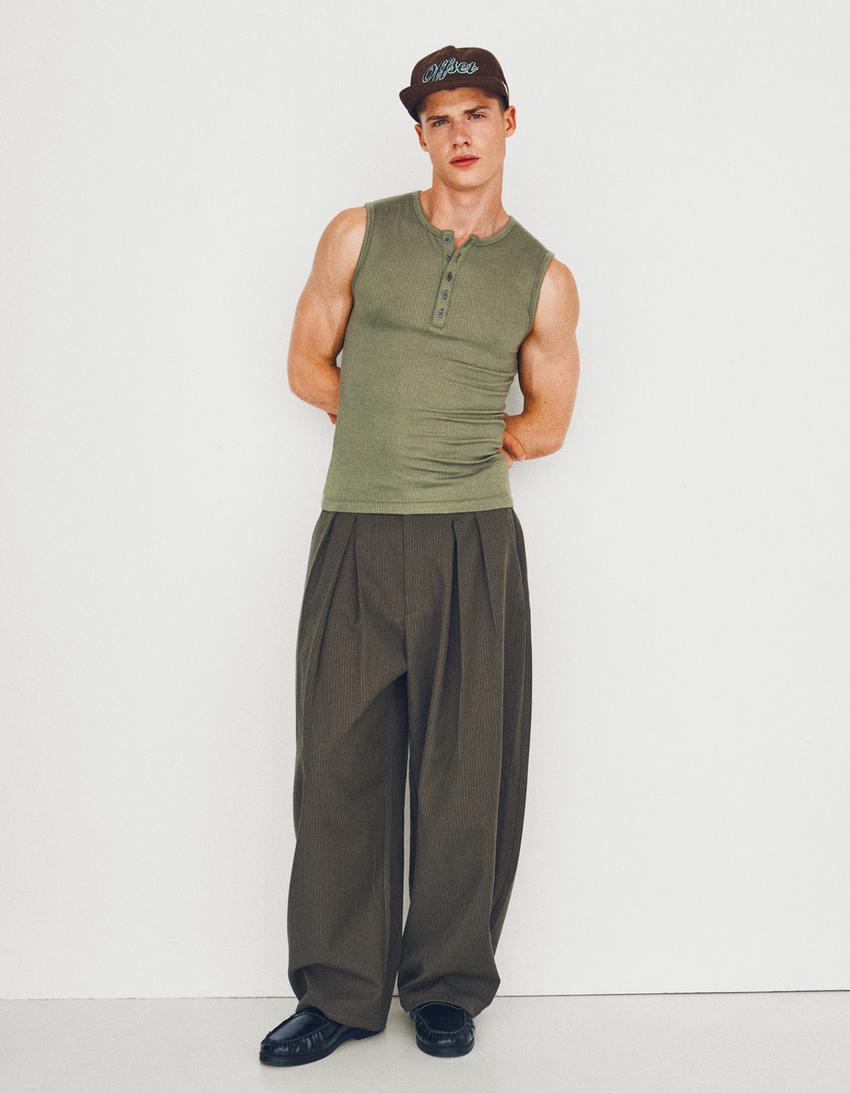 T-shirt workwear col tunisien slim-Kaki