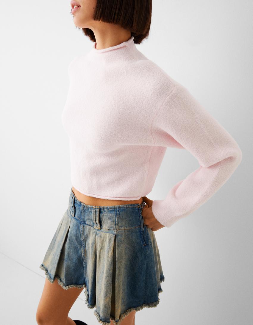 سويتر ناعم برقبة عالية-زهري-2