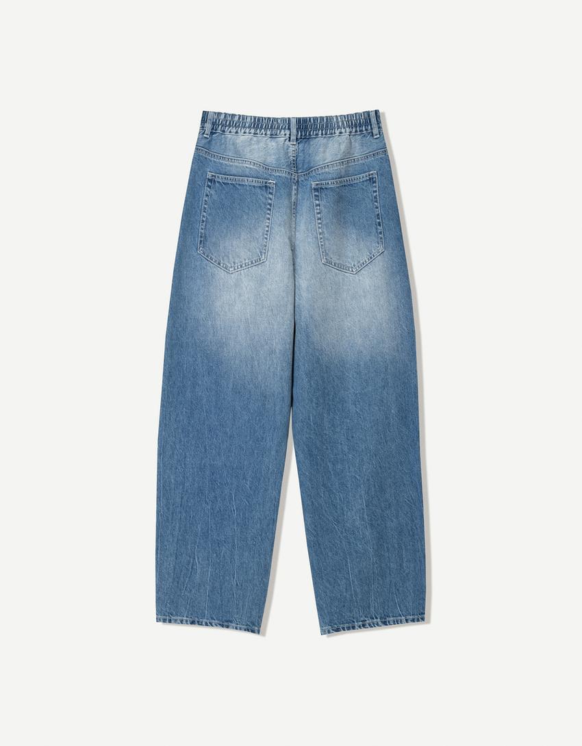 Jeans barrel goma en cintura-Azul lavado-4