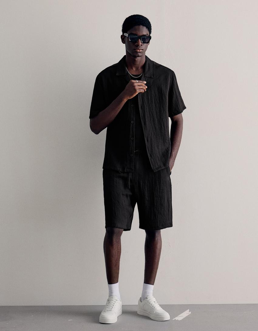 Short sleeve rustic shirt-Black