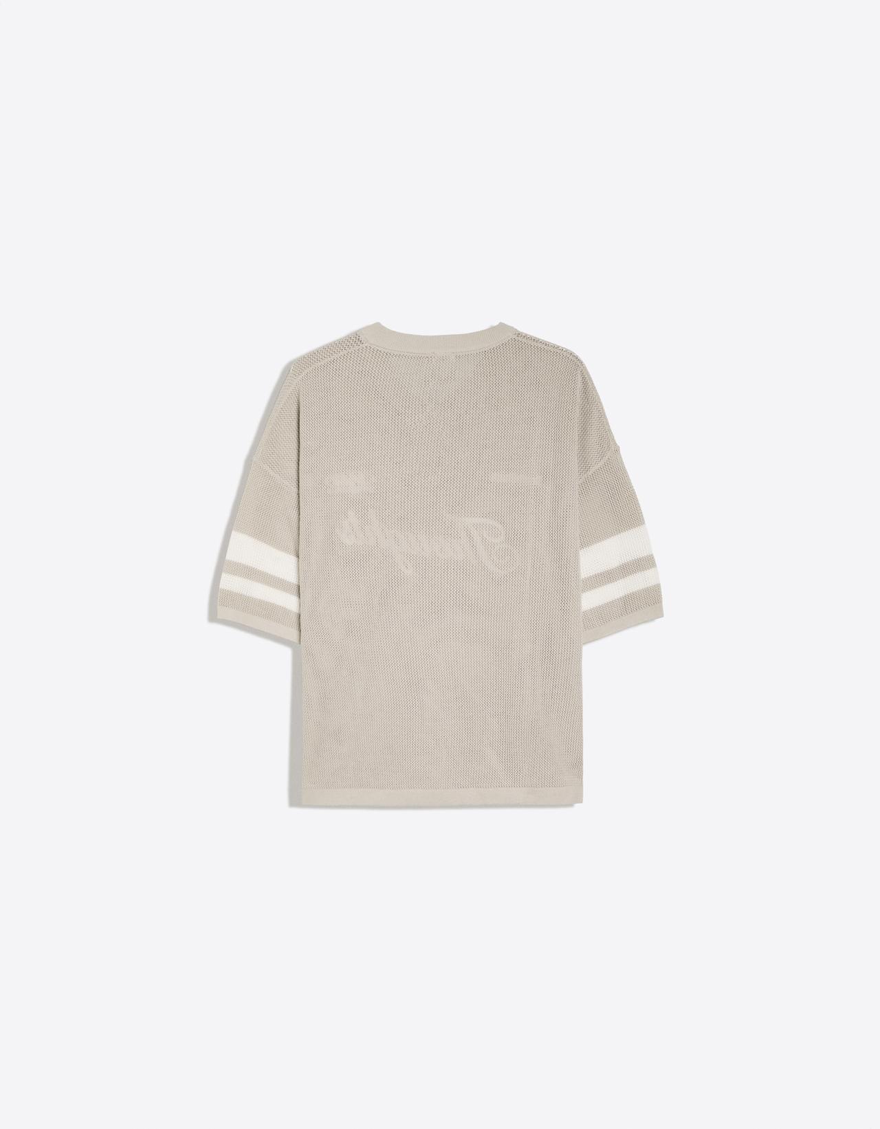 Embroidered mesh V-neck T-shirt — Grey