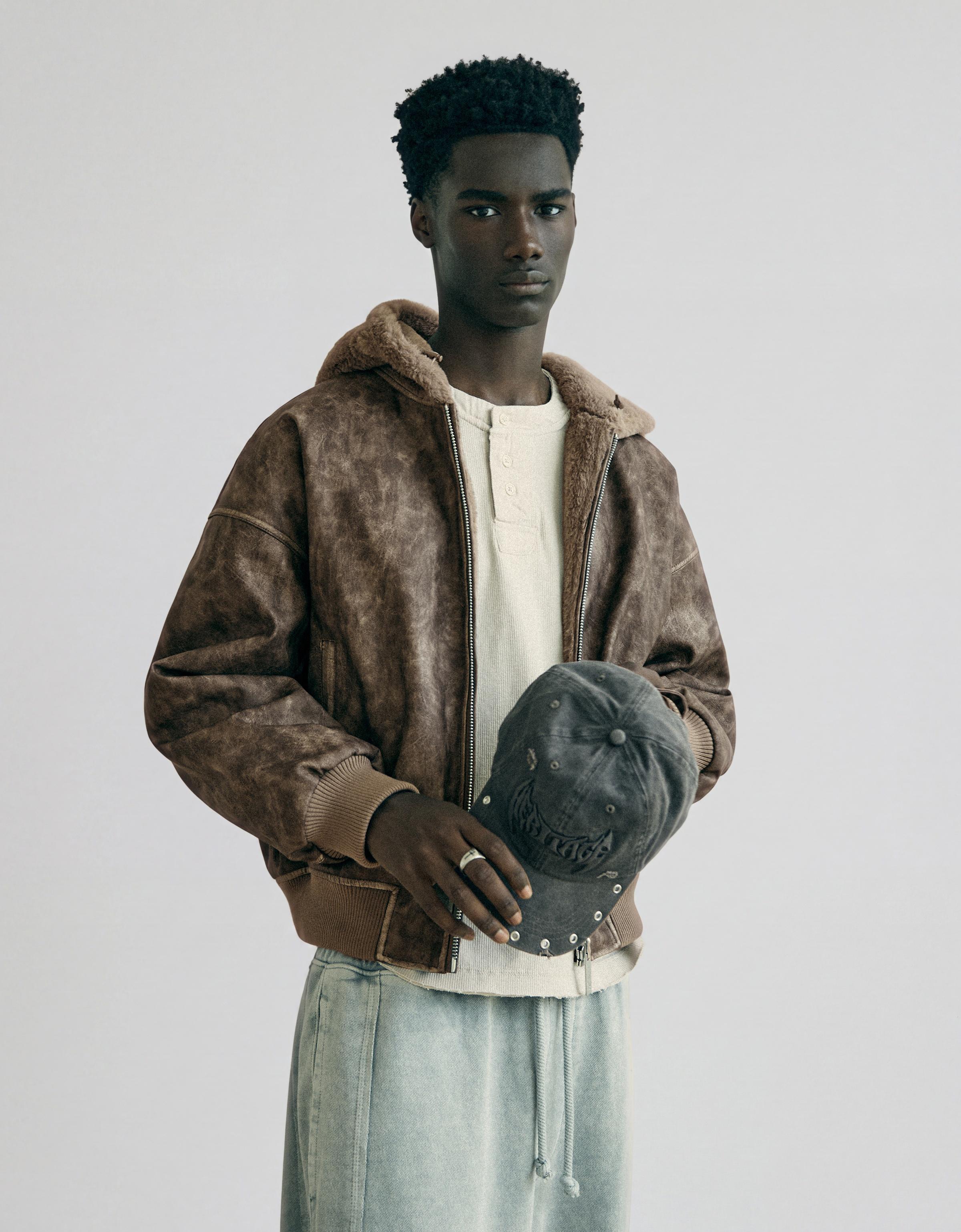Reversible faux fur hooded jacket — Brown