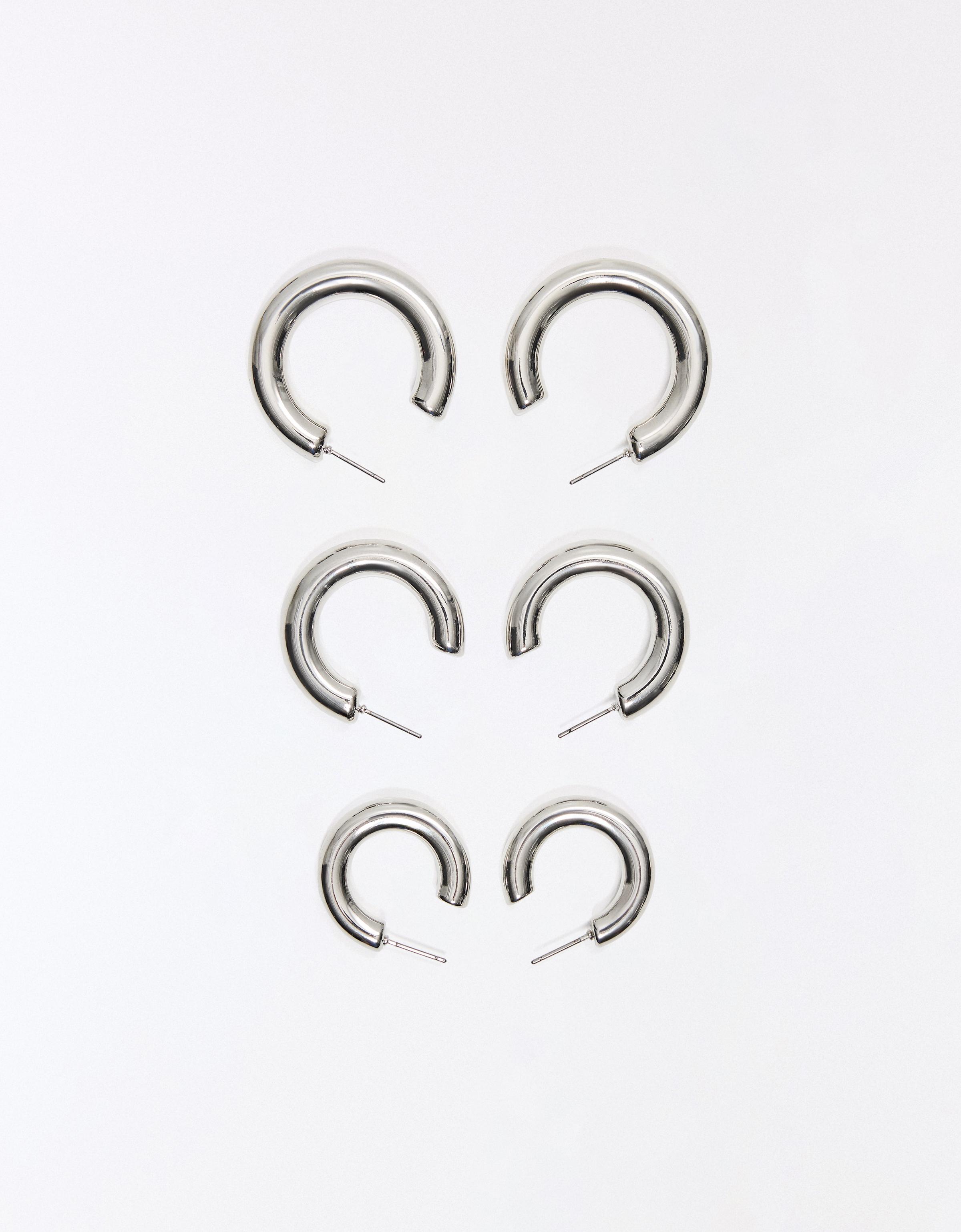 Pack of 3 mixed-size hoop earrings — Silver
