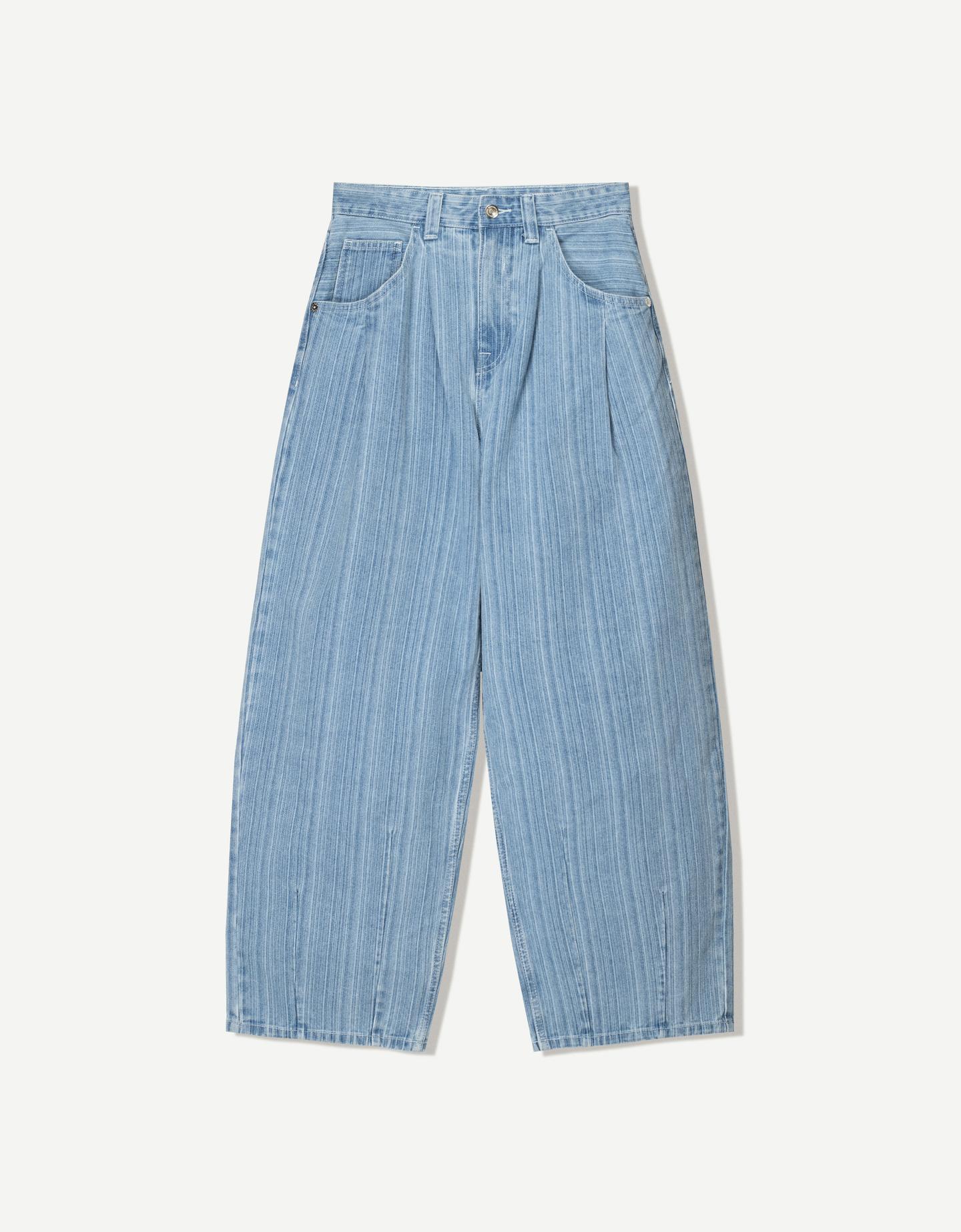 Bershka Jeans Balloon Rayas Mujer 40 Azul Lavado