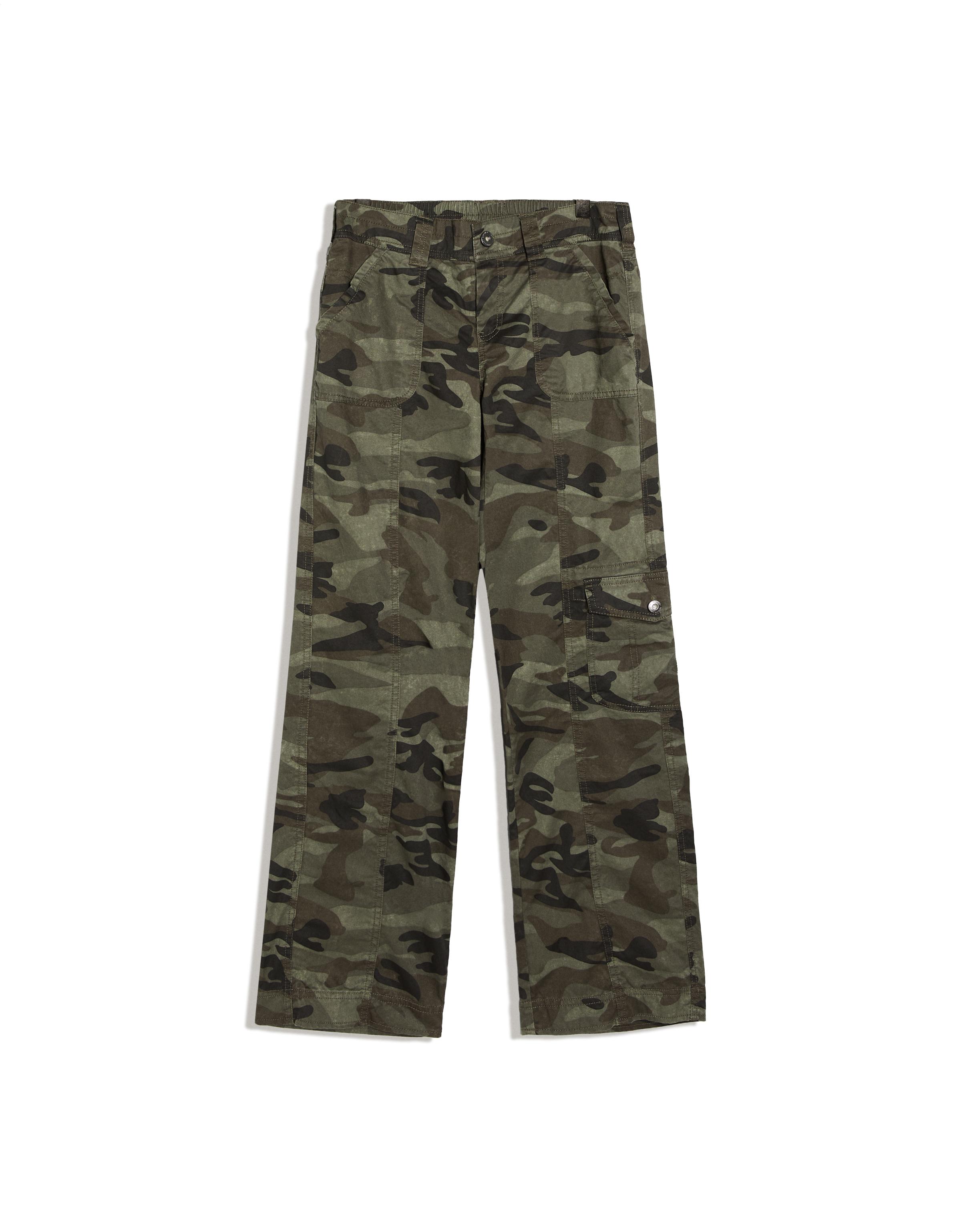 Printed straight-leg cargo trousers — Khaki