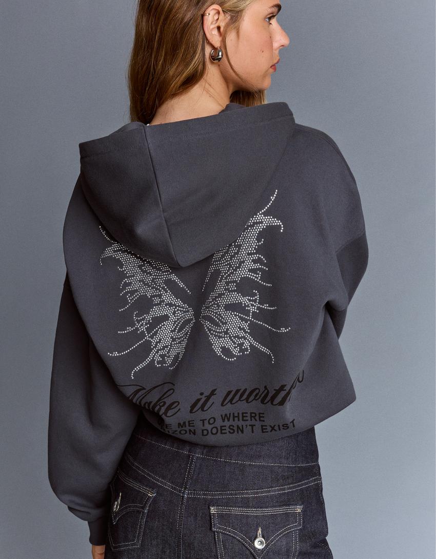 Hoodie met rits en studs-Donkergrijs-1