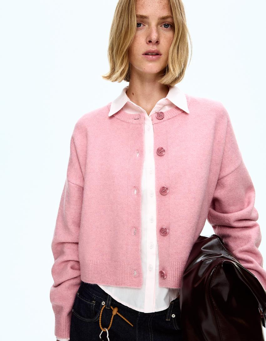 Chaqueta botóns tacto suave-Rosa