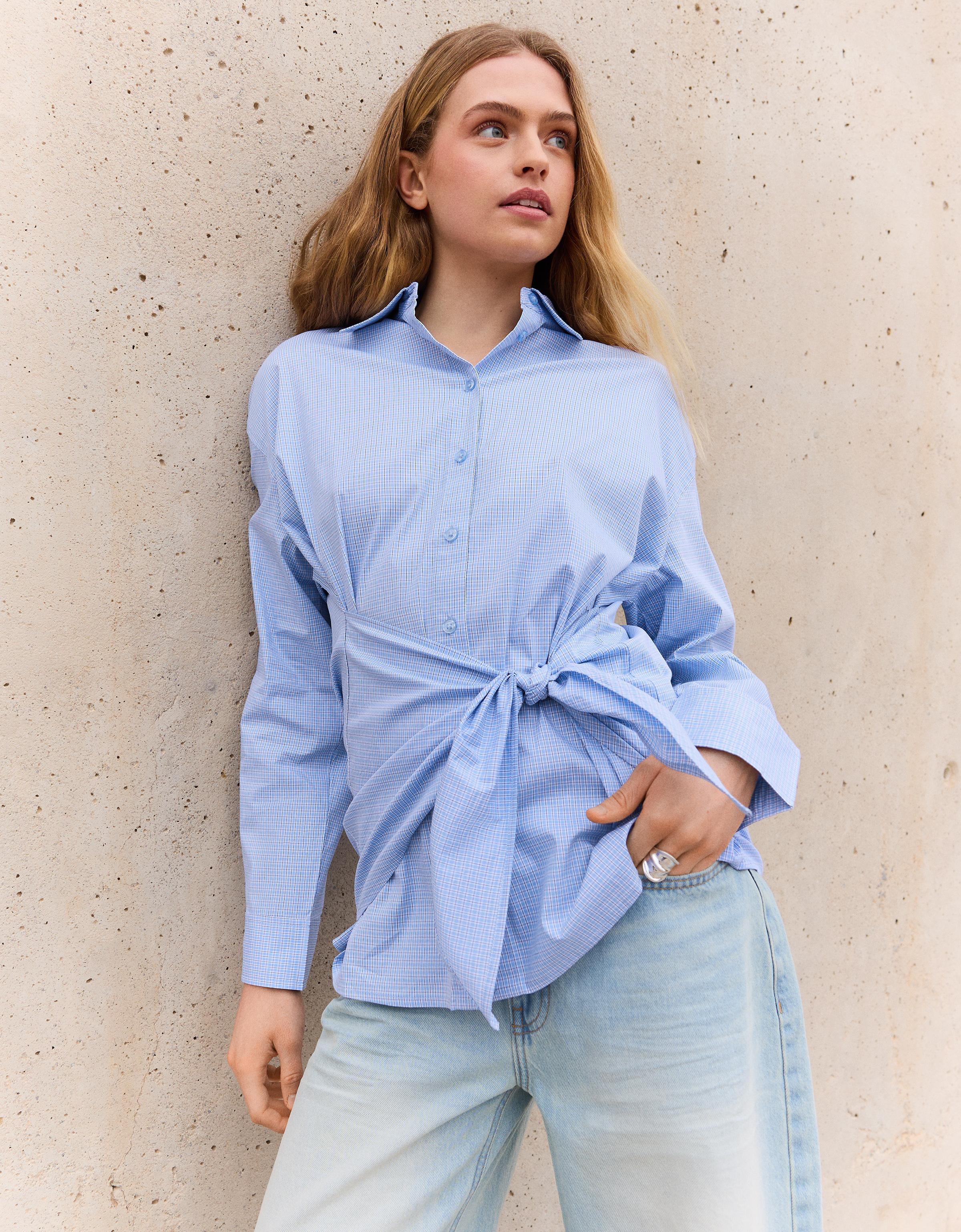 Bershka Camisa Popelín Oversize Lazada Mujer L Azul