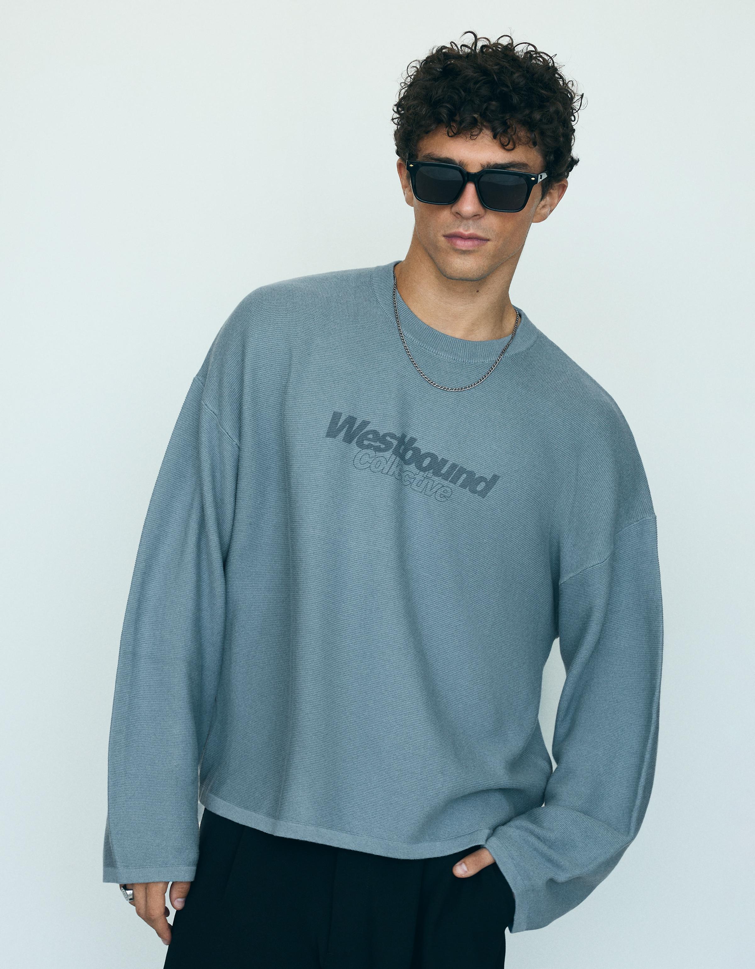 Bershka Jersey Textura Print Hombre Azul