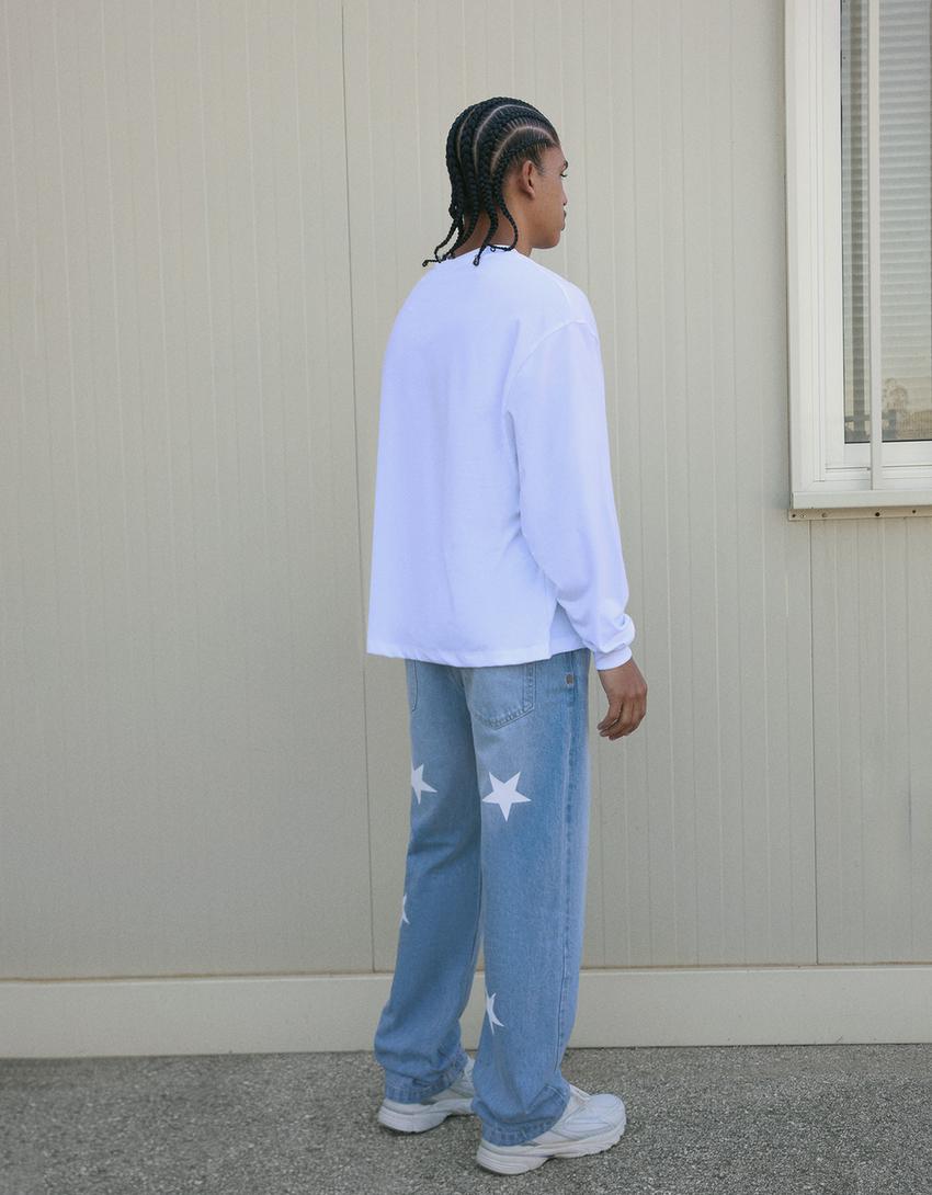 Jeans straight print-Azul lavado