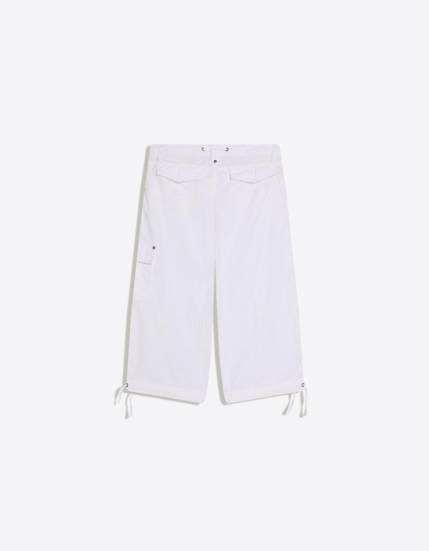 Cepli kapri pantolon-Beyaz