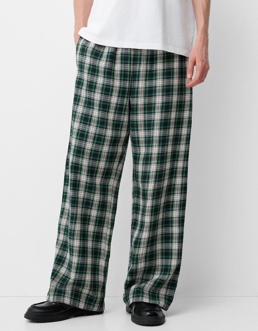 Calças direitas aos quadrados-Verde-2