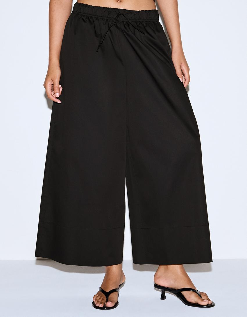 Poplin culotte trousers-Black