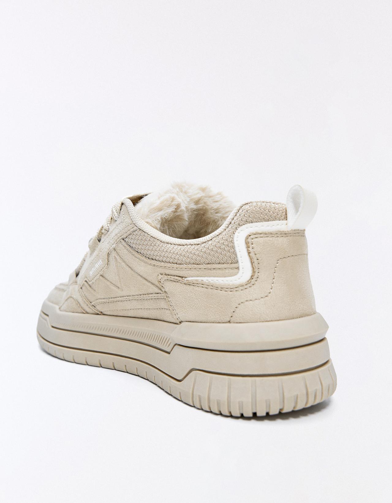 FAUX FUR SKATE TRAINERS — SAND