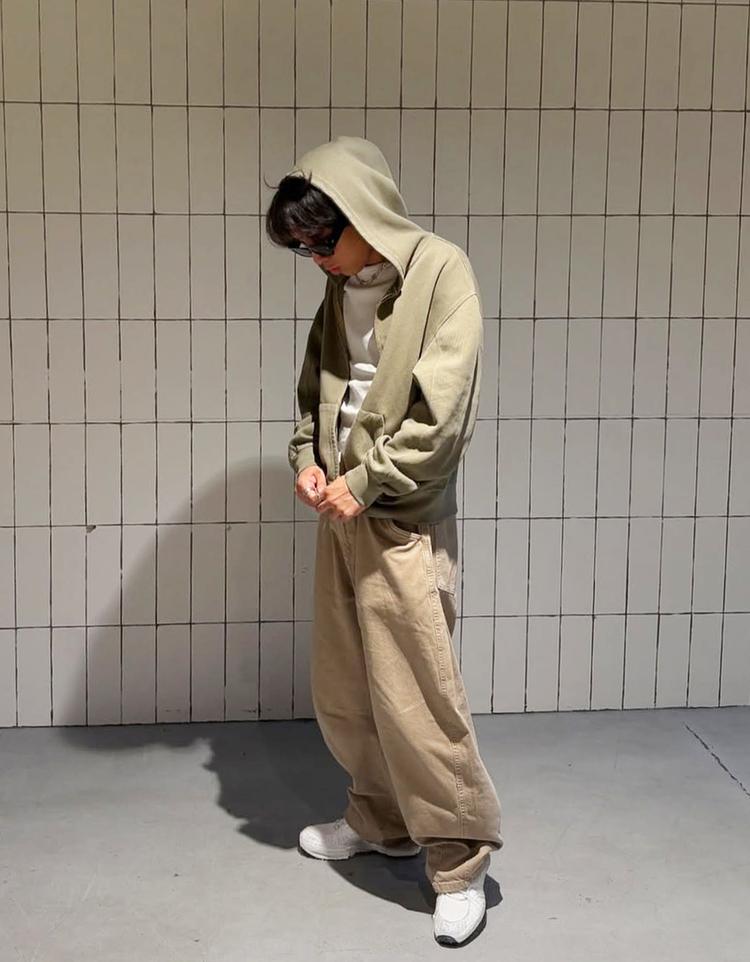 Faded-effect piqué sweatshirt with zip