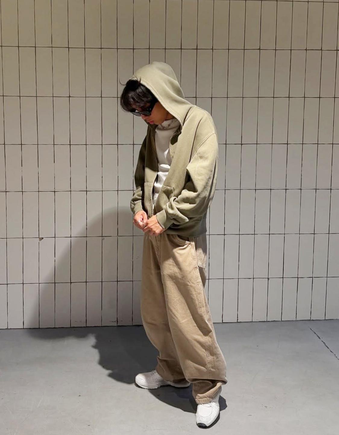 Faded-effect piqué sweatshirt with zip
