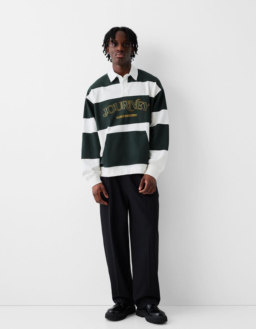 Sweat manches longues col polo-Vert-4