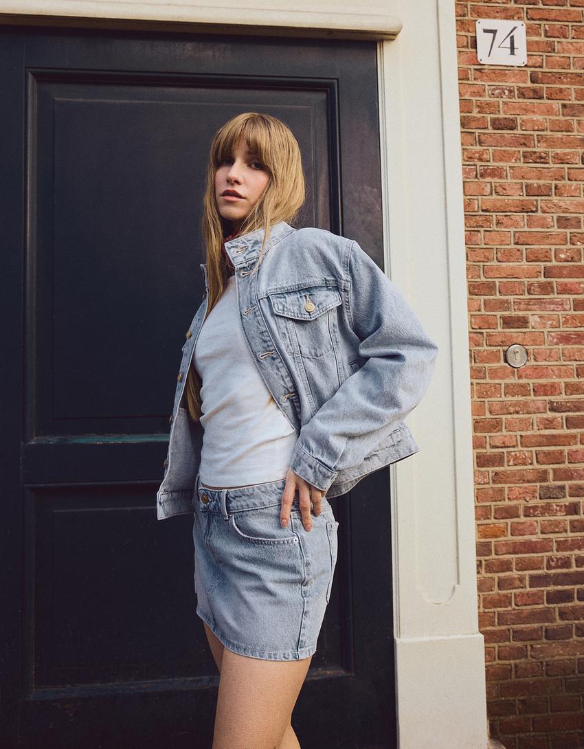 Denim mini skirt-Light blue