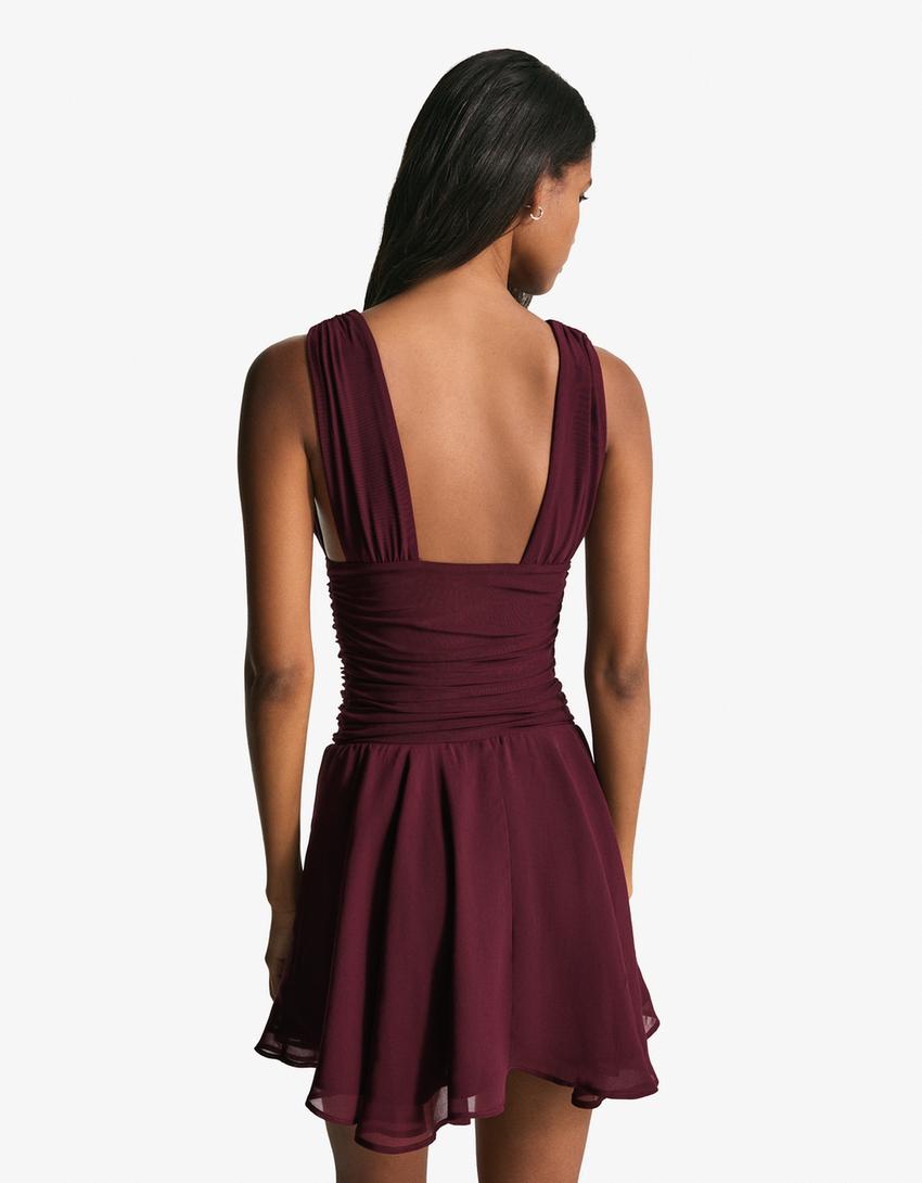 Vestido mini chifón vuelo-Granate