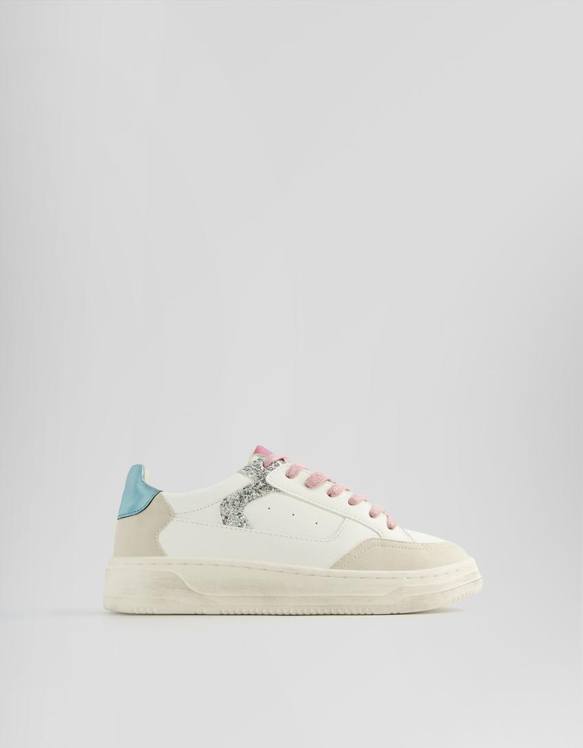 Trainers with rhinestone details and distressed-effect soles-WHITE-0