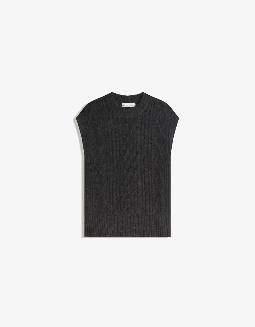 Chaleco punto oversize trenzado-Gris oscuro