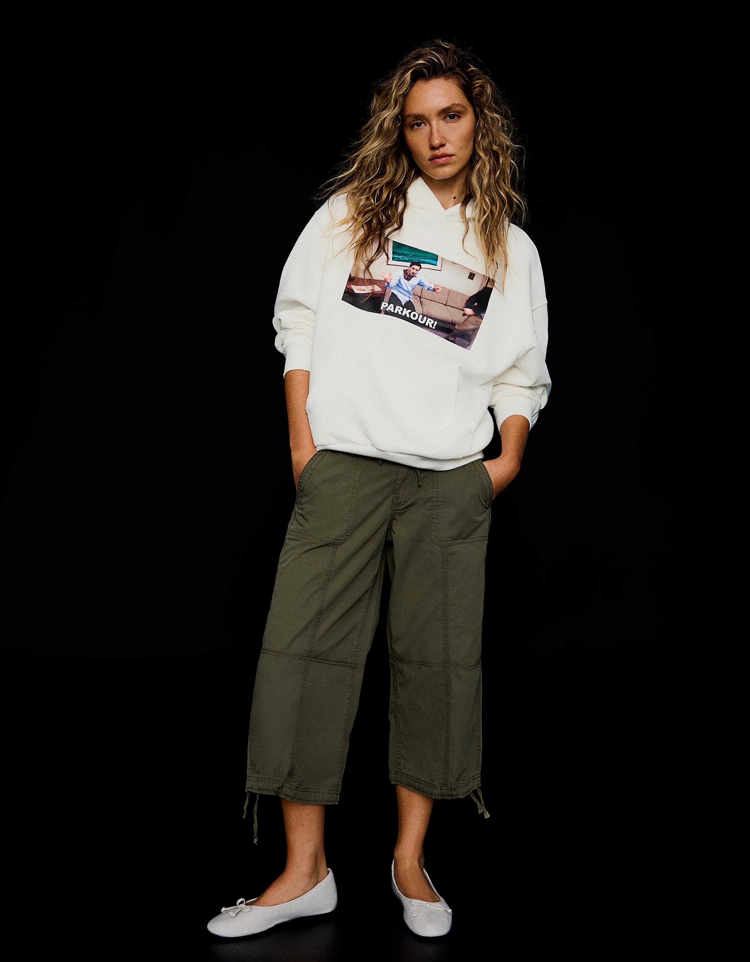 Bershka Sudadera Capucha The Office Mujer L Blanco Roto