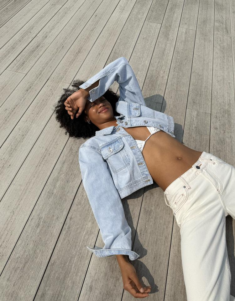 Crop denim ceket