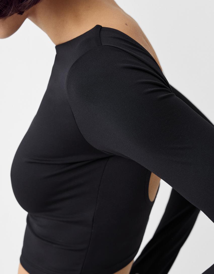 Long sleeve T-shirt with an open back-Black