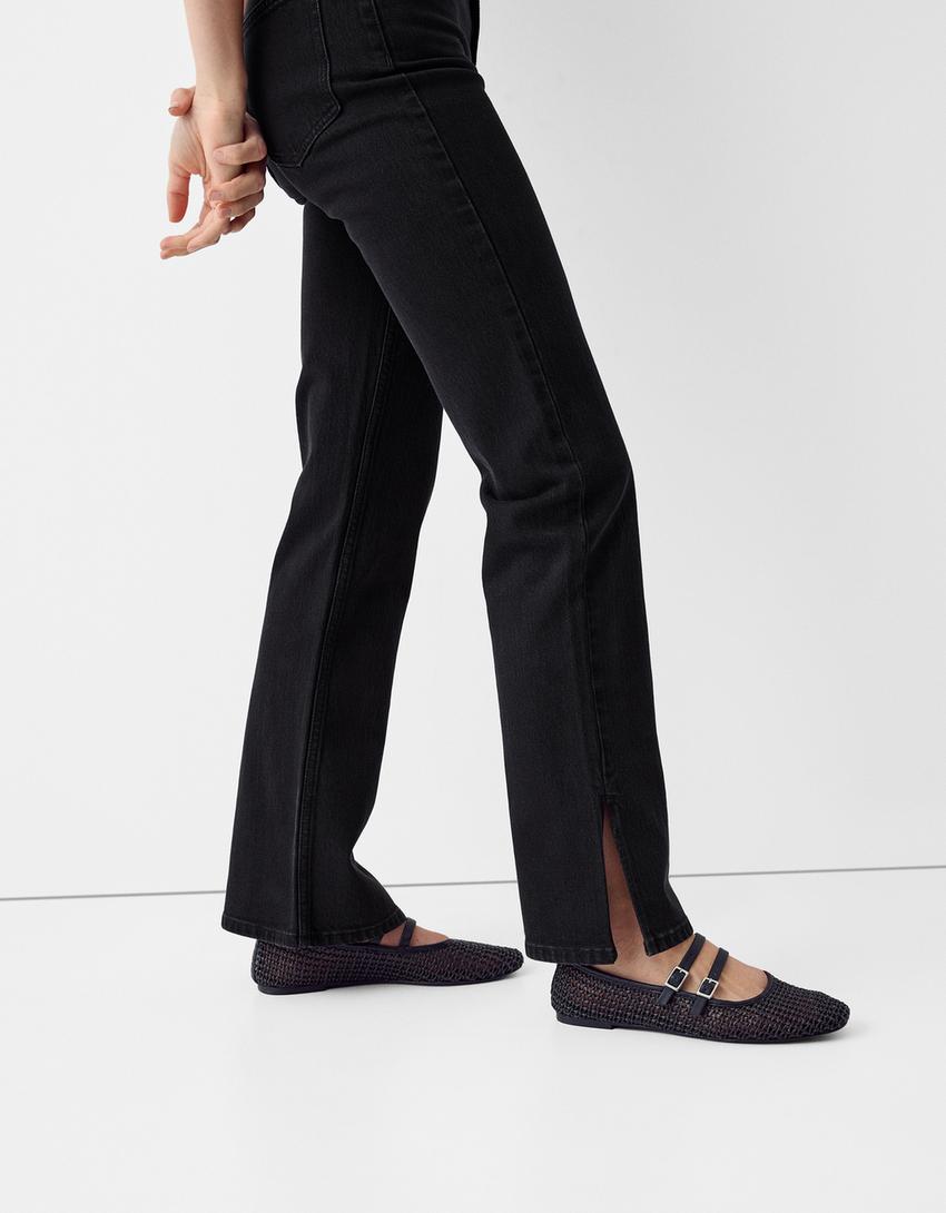 جينز جرسي مريح بفتحة في الطرف السفلي-أسود-3