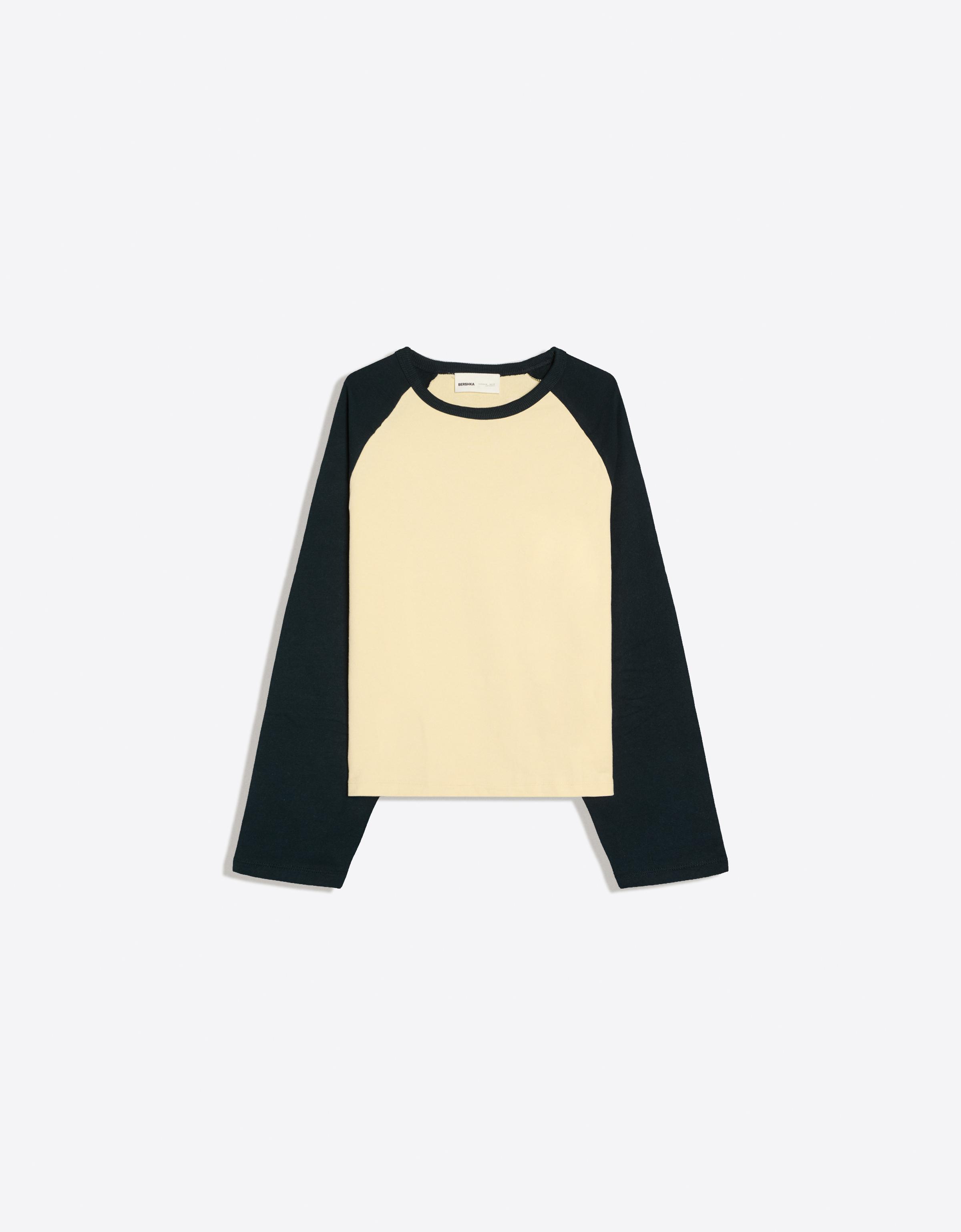 Bershka Camiseta Manga Larga Ranglan Mujer Amarillo