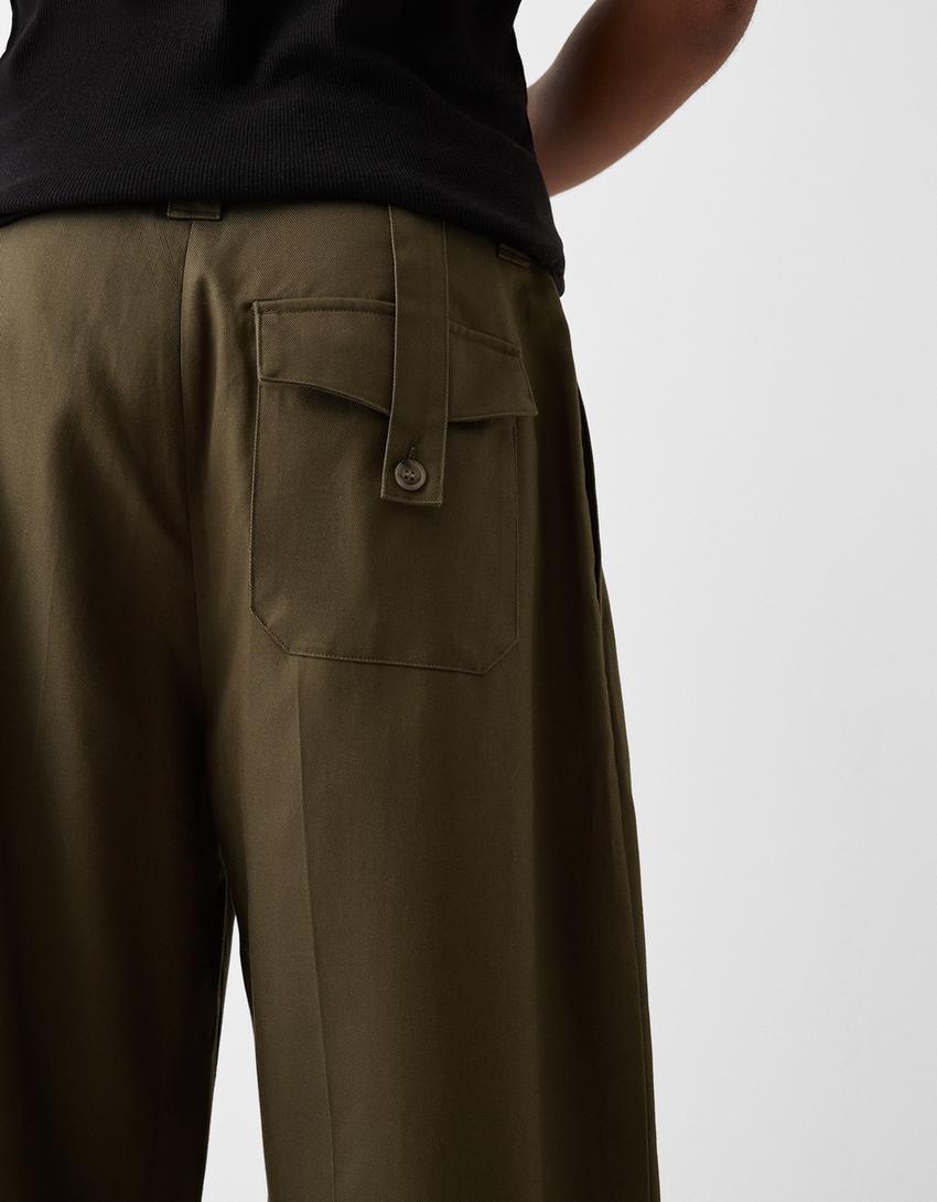 Calças tailored fit balloon com tencel-Caqui-3