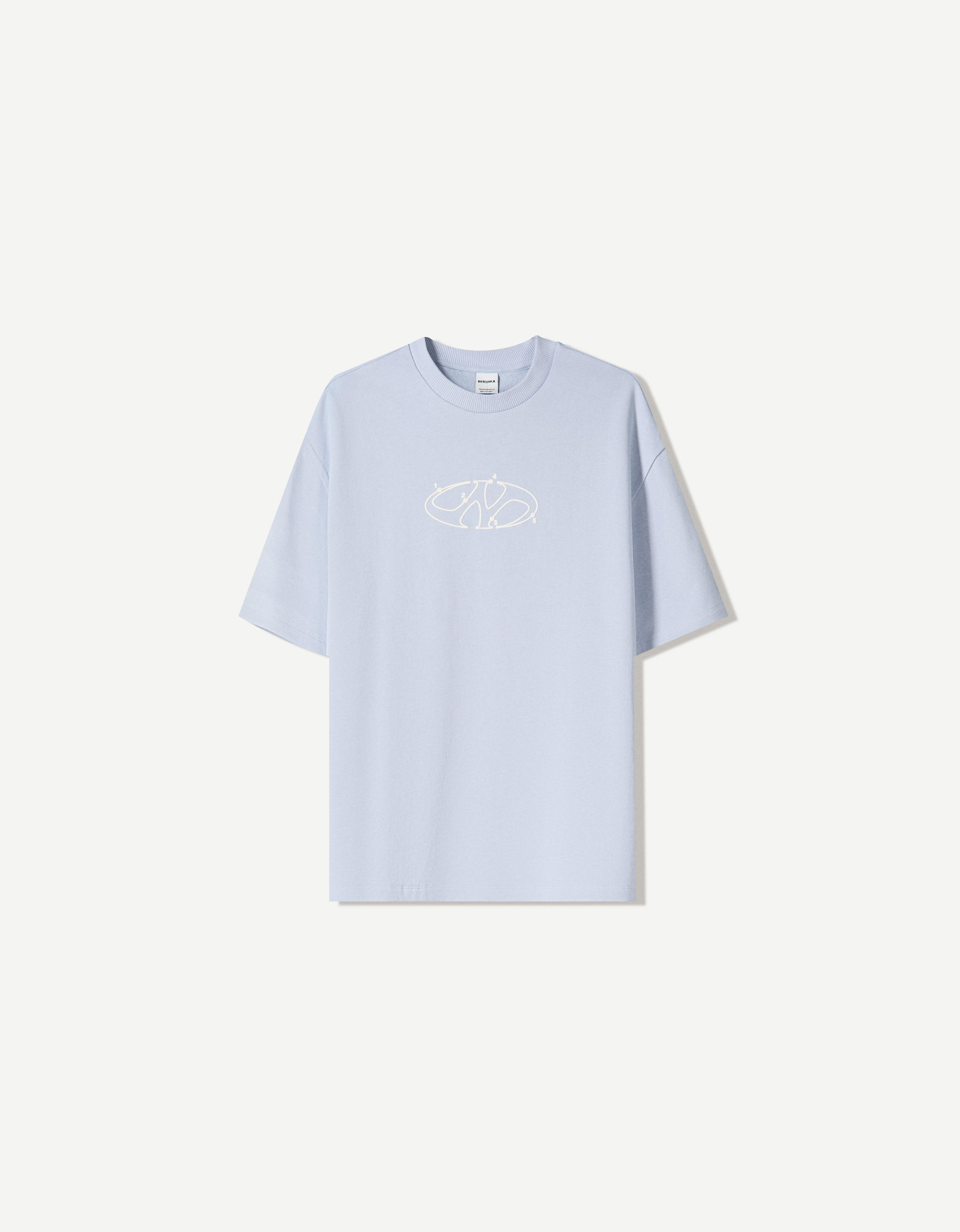 Bershka Kısa Kollu Baskılı Sweatshirt Erkek S Mavi