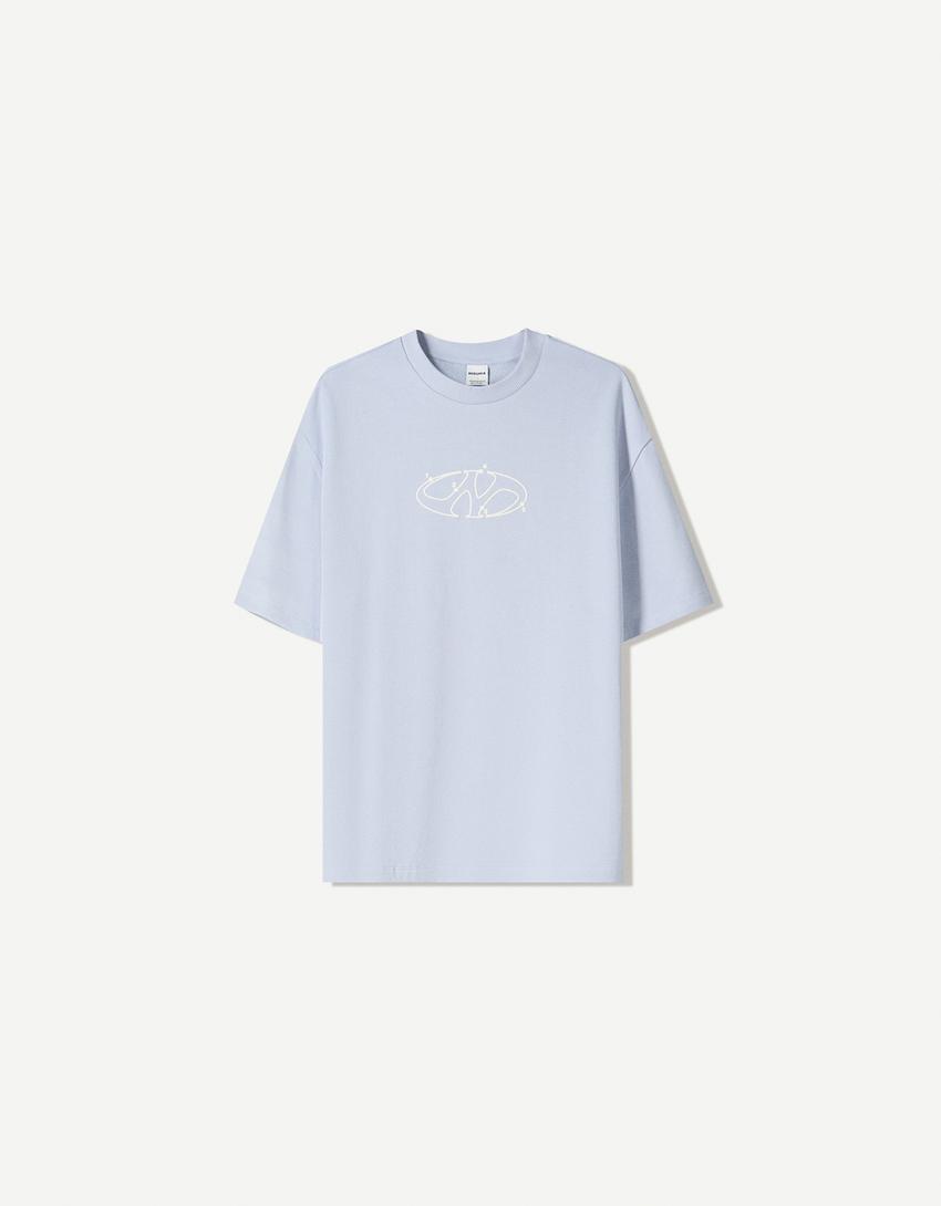Printed short sleeve plush T-shirt-Blue-0