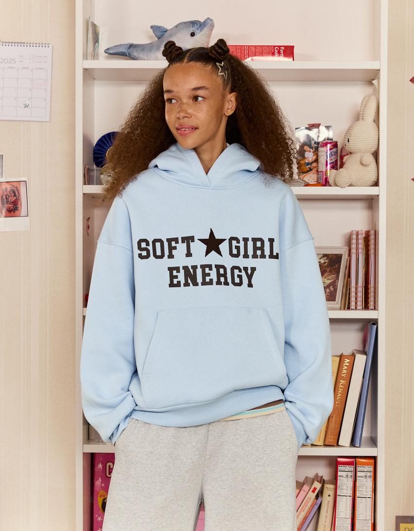 Hoodie met print-Lichtblauw