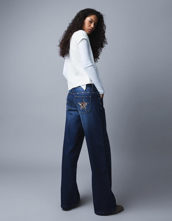 Yıldız zımba detaylı baggy fit jean