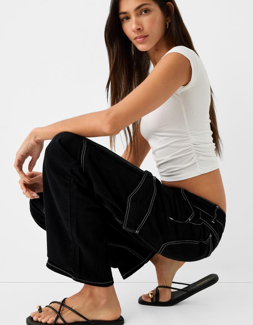 بنطال جينز كارغو بقصّة مستقيمة-أسود-3