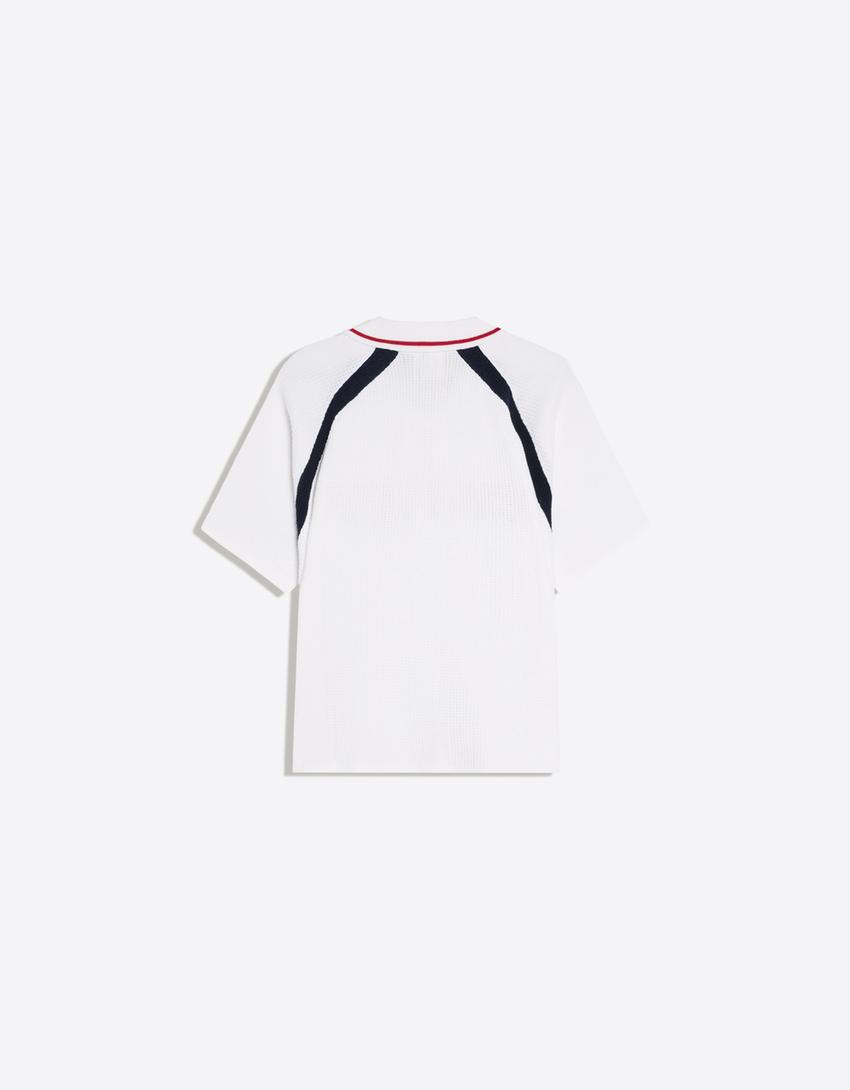 Polo-Shirt im Retro-Sport-Look mit Print-Weiss
