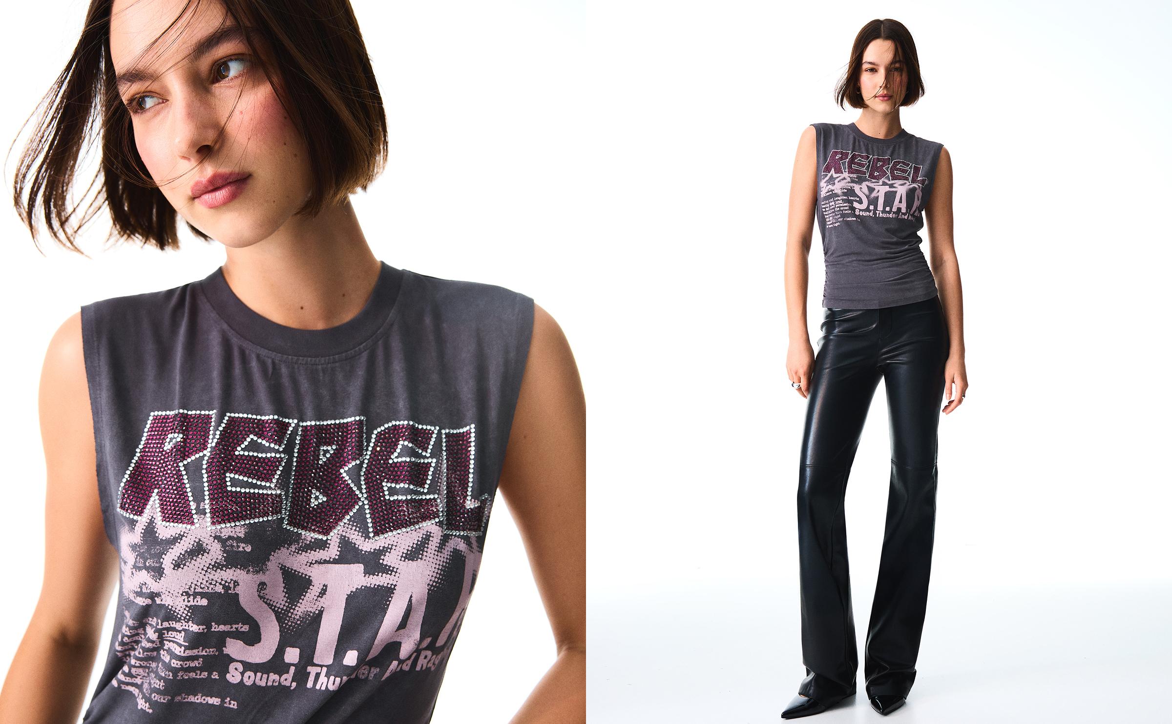 Sleeveless print T-shirt — Grey
