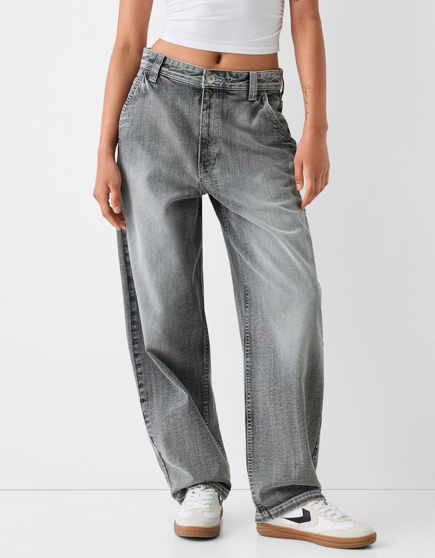 CABULE Herren Jeans Mit Weitem Bein | Rustikale Graue Bootcut Hose