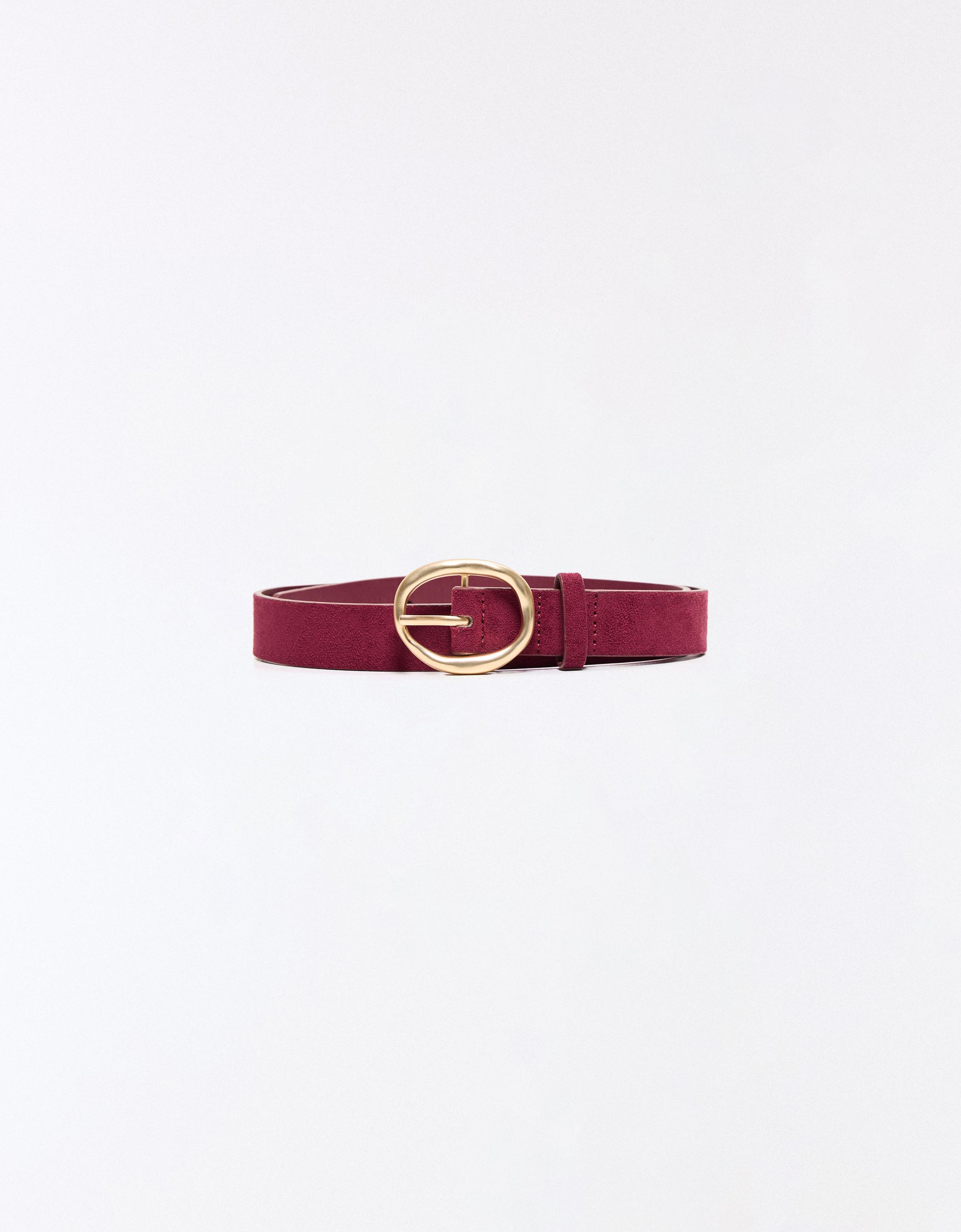 Leather effect belt with buckle — Burgundy